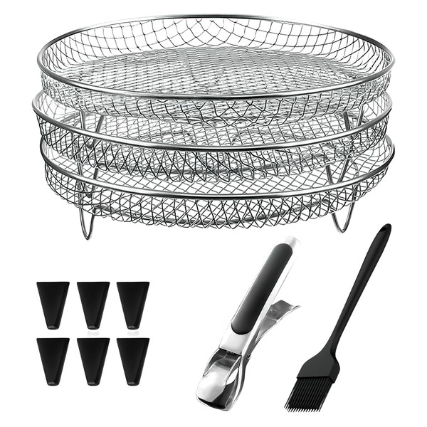 Konesky 3-lagiges Luftfritteusen-Gestell, Edelstahl-Airfritteusenkorb, Zubehör für Luftfritteusen, stapelbar, Dehydrator-Racks für