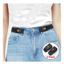 WHIPPY 2 Pack Buckle Free Comfortable Elastic Belt for Women or Men, Buckle-less No Bulge No Hassle Invisible Belts (Black Blue, Fit Pants Size 32-48 Inches)