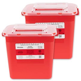 Alcedo Contenedor de objetos afilados para uso doméstico de 2 galones (paquete de 2) | Eliminación de agujas y jeringas de riesgo biológico | Grado médico profesional