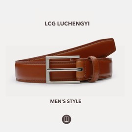 LCG LUCHENGYI Mens Genuine Leather Dress Belt Classic Casual Belt with Single Prong Buckle for Jeans Pants Work and Business