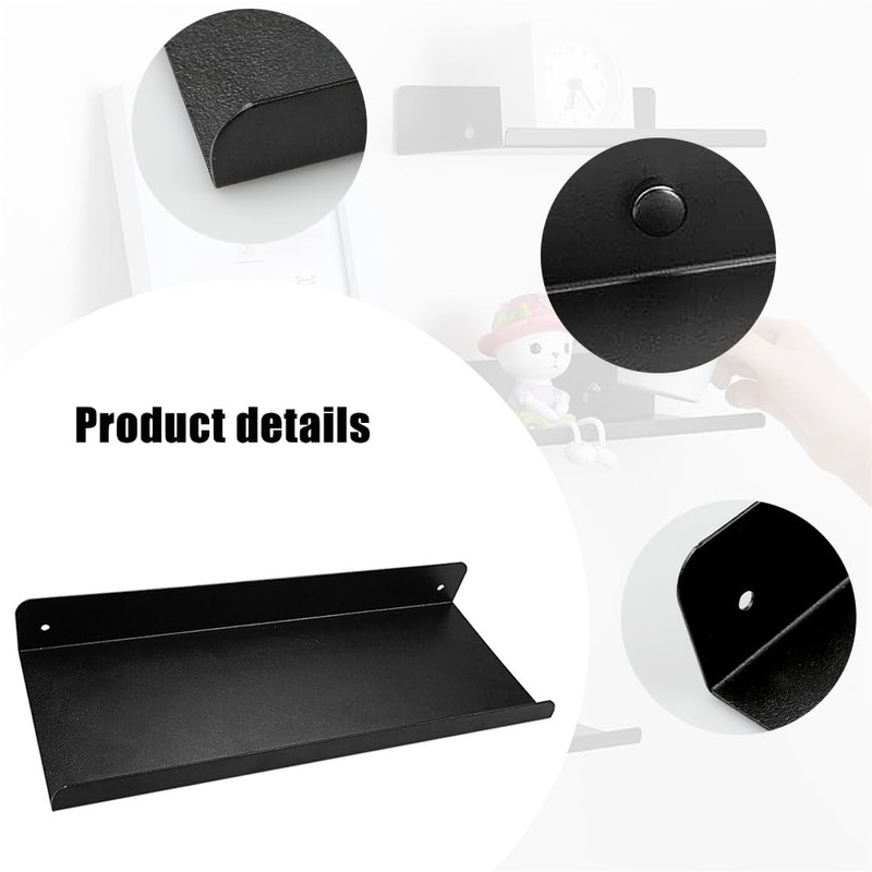 Hocadrv Pack of 2 Black Wall Shelves, Black Metal Wall