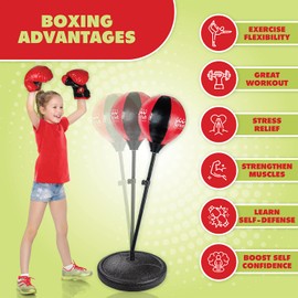 ToyVelt Punching Bag for Kids and Boxing Equipment - Boxing Bag Set with 45" Adjustable Standing Base, Boxing Gloves, Hand Pump, Kids Punching Bag for 3-8 Years - Updated Version 2023
