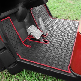 Cartalia Golf Cart Floor Liner Mat 8mm Thick Rubber Full Coverage Only Fit for 2007-2016 Yamaha Drive (Gen1), G29, YDR, Adventurer Carts Diamond Deluxe Non-Slip Front Feet Mats Replacement - Red Trim