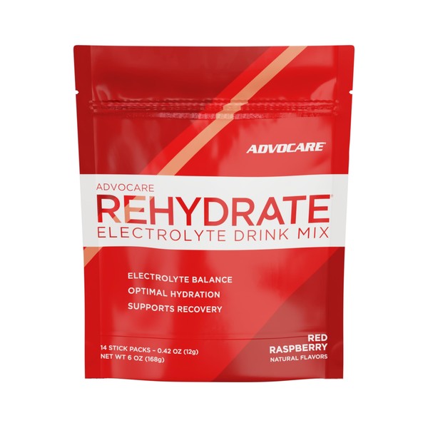 AdvoCare Rehydrate Electrolyte Drink Mix - Electrolytes Powder - Red Raspberry - 14 Hydration Packets