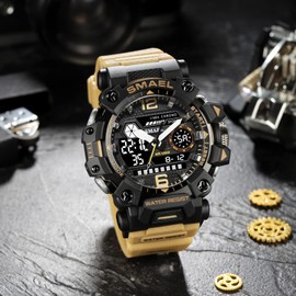 SMAEL Men's Military Watch Outdoor LED Digital Watch Waterproof Tactical Army Wrist Sports Watches for Men 8072, Khaki-8072, Sport