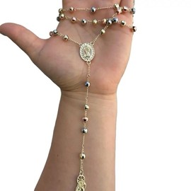 Santa Muerte Rosario Gold Plated 30”Long