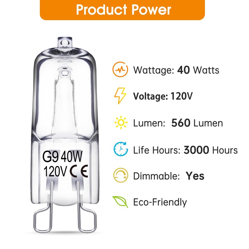EvaStary G9 Halogen Light Bulbs 2 pin 120V 40W, Dimmable