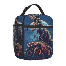 Plistiz Dinosaur and Truck Adventure Lunch Box for Women Men, Insulated Lunch Box, Reusable Lunch Bag for Office, Work, Picnic, Travel