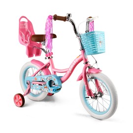 RULLY 12 Inch Girls Bike with Training Wheels, Pink Kids Bicycle with Basket & Doll Seat for 2 3 4 Years Old Toddlers, Children's Bicycle for Beginners