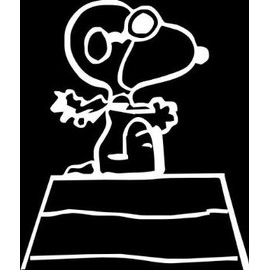 PEANUTS COMICS STRIP SNOOPY ON ROOF FIGHTER PILOT VINYL STICKERS SYMBOL 5.5" DECORATIVE DIE CUT DECAL FOR CARS TABLETS LAPTOPS SKATEBOARD - WHITE