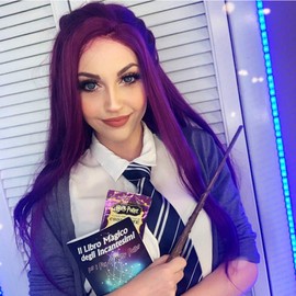 Angle Lucky Dark Purple Lace Front Wig Synthetic Long Silky Straight Bright Purple Free Part Wig Half Hand Tied Glueless Wig Heat Resistant Cosplay Drag Queen Wigs for Women 24 Inch