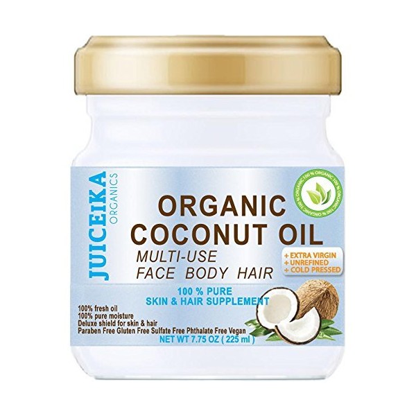 100 % PURE ORGANIC COCONUT OIL. EXTRA VIRGIN / UNREFINED COLD PRESSED. 100% Pure Moisture for Face, Skin, Body, Hair, Nail Care 7.75 OZ ( 225 ml )