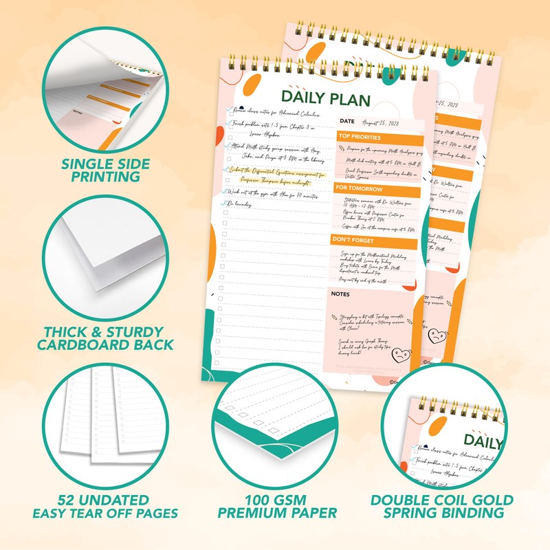 Decorably Daily Planner Pad Minimalist, 52 Sheets Daily to Do
