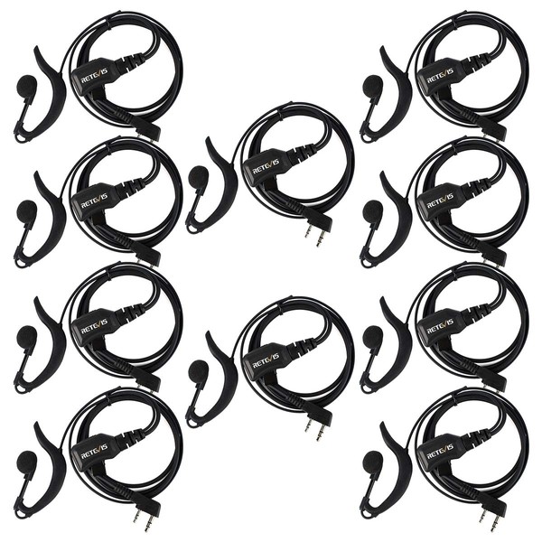 Retevis Walike Talkie Earpiece with Mic G Shape 2 Pin Adjustable Volume Headset for Retevis H-777 RT22 RT21 Baofeng UV-5R 888S 2 Way Radio (10 Pack)
