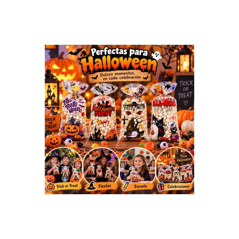 Yarratech 100 Piezas Bolsas de Dulces de Halloween, Bolsitas de