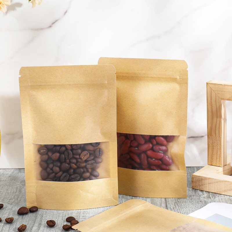 300 Pcs Stand Up Pouches with Window, Reusable Food Storage