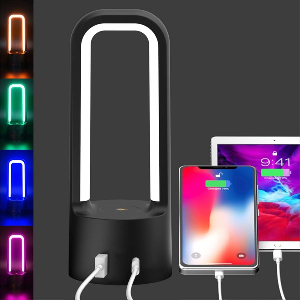 RGB Night Light,3 Way Dimmable Touch Bedside Table Lamp with 1 USB Charging Ports & 1 Type C Port,LED RGB Light for Bedroom/Living Room,Light for Kids Adults,Eye Protection Lamp【Free Replacement】