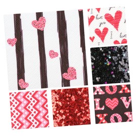 KONTONTY 6PCS Valentine's Day Faux Leather Sheets Love Heart PU Leather for DIY Crafts Durable Fade Resistant for Handmade Projects Accessories
