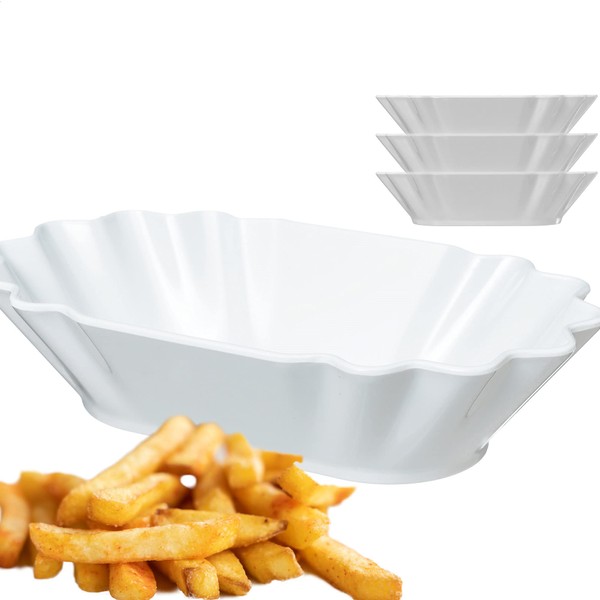 Kerafactum Chip Bowl Snack Sausage Bowl for Chips Curry Sausage Reusable Sausage Bowl Sausage Plate Snack Bowl for Snack Melamine Plate Dishwasher Safe Frensh Fries Oval Pack of 4