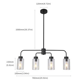 MKONOL Kitchen Island Pendant Light,4-Light Dining Room Light Fixtures Over Table Vintage Black Flush Ceiling Hanging Lighting with Glass Shade for Kitchen Island Dining