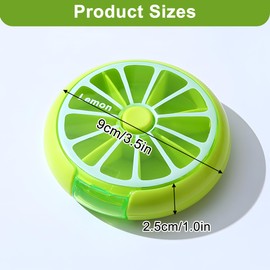 Lemon Shaped Pill Box, Portable Weekly Pill Organiser 7 Day with 7 Compartments, Rotating and Detachable Travel Tablet Organiser for Medication and Supplements (Green)