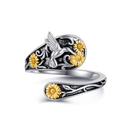 UCADRIT Hummingbird Spoon Ring 925 Sterling Silver Hummingbird Sunflower Adjustable Rings Bird Jewelry Present for Women Mom (US7)
