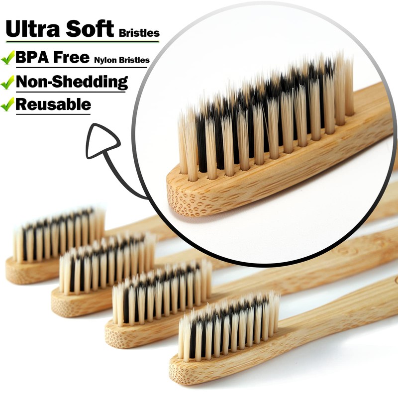 paeyaer 20 Count Bamboo Toothbrushes (Soft+Medium), Natural Wood Toothbrush Bulk,