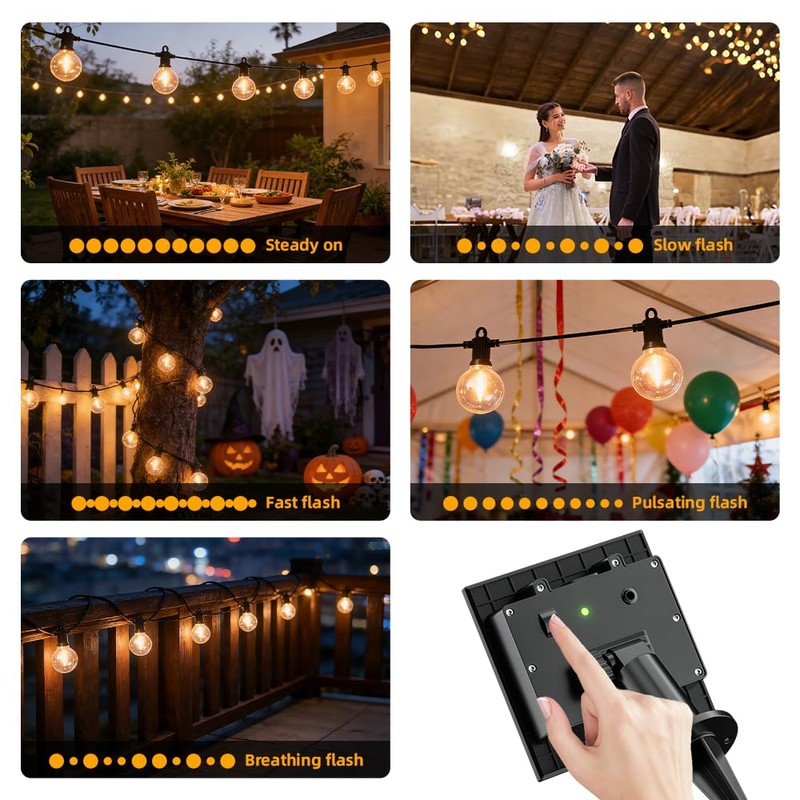 50FT Solar String Lights Outdoor Waterproof IP65 with USB-Charging ,