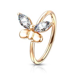 Pierced Owl - 20GA CZ Crystal Butterfly Bendable Annealed Nose Cartilage Ring, Metal, cubic-zirconia