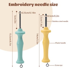 LELE LIFE 2Pcs Punch Needle, 3.5mm + 5mm Embroidery Punch Needle Tool with Screw Eye and Ergonomic Handle, Punch Needle Kit Adults Beginner, Yellow+Green