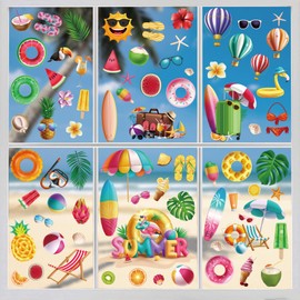 KIKISML Fensterbilder Selbstklebend Sommer Deko, Hawaii Festival Dekorationen Fenster Aufkleber, Sommer Fenstersticker Fensterdeko, Hawaiianische Fensteraufkleber Wiederverwendbare für Kinderzimmer