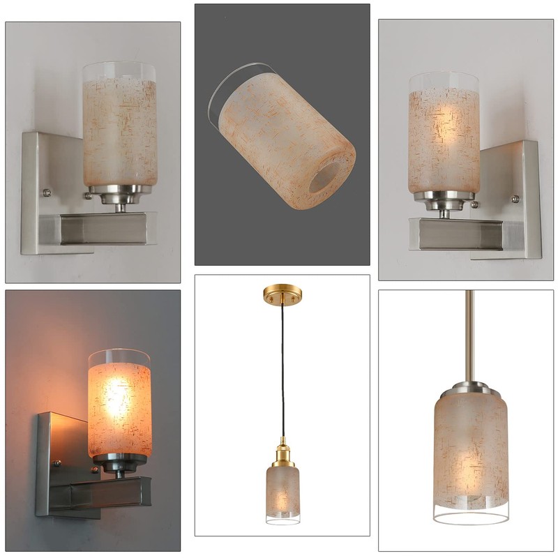 Anmire 2 Pack Tawny Linen Frosted Glass Shade, Cylinder Light