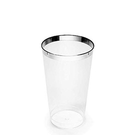 " OCCASIONS " 200 Pieces Wedding Party Disposable Plastic tumblers Cups (14 Oz, Clear & Silver Rimmed Tumbler)
