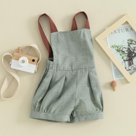 Infant Baby Boys Summer Outfit Suspender Shorts Sleeveless Romper Overall Bib Pants Jumpsuit Gentleman Clothes (Green, 9-12 Months)