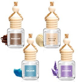 AROIC 4 Pack Car Air Freshener Hanging, Wooden Lid Essential Oil Air Freshener Hanging Car Diffuser, Natural Slow-Release Aroma for Auto Interior, Long-Lasting Fragrance Alternative to Spray Perfumes