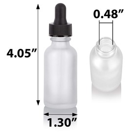 JUVITUS 1 oz Frosted Clear Glass Boston Round Bottle with Black Dropper (24 pack) + Funnel