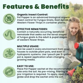 The Environmental Factor Nematodes Organic Insect Control Pot Popper, Controls Fungus Gnats, Root Aphids & Western Flower Thrips - 100% Pesticide free, 8 Infusion Bio-Pouches Per Popper
