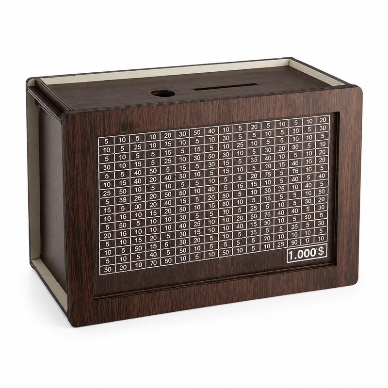 Wooden Savings Challenge Box for Cash – Reusable $10,000 Money