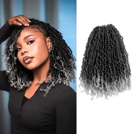 14 Inch 10 Packs Yanky Twist Crochet Hair Pre-twisted Ombre Gray Kinky Mini Spring Twist Small Curly Senegalese Twist Braids (T-Gray)