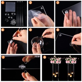 Yerliker 2 Sets 20'' Tall Acrylic Flower Vase Wedding Centerpieces Flowers Stand with Hanging Glass Tealight Globe Candle Holders, Crystal Garland Strands and Self Adhesive Hook (Clear)