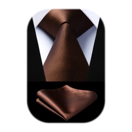 HISDERN TL-03S Plain Shiny Necktie Square Set, Men's, Formal Business, Weddings, After-parties, Presents, 18 Colors Available, 10 Brown