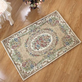 Ukeler - Tapete antideslizante para puerta moderna para entrada, romántica estilo rústico, de algodón, colección de decoración del hogar, alfombra floral (jardín beige, 23.6 x 35.4 pulgadas)