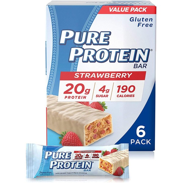 Pure Protein Bars, High Protein, Nutritious Snacks to Support Energy, Low Sugar, Gluten Free, Strawberry Greek Yogurt, 1.76oz 6 count (Pack of 3)