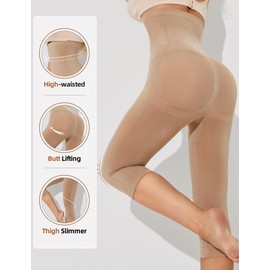 BampooPanPa Capri Shapewear Leggings for Women Tummy Control High Waisted Seamless Body Shaper Butt Lift Thigh Slimmer (Light Brown, Large)