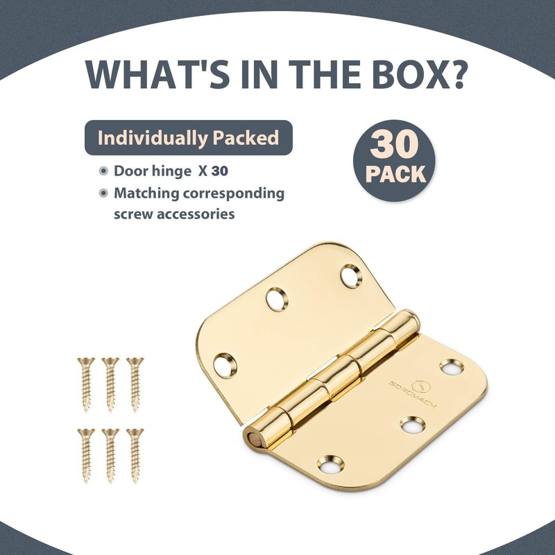 Door Hinges Polished Brass 3.5 Inch Interior Hinges 5/8" Radius