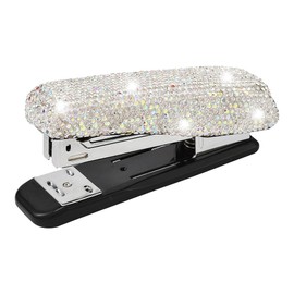 JSCARLIFE Bling Crystal Stapler,Sparkly Diamond Stapler for Desk Handmade Clay Rhinestone Machine Cute Stapler Pretty Office Stationery Kit for Girl Women Lady Christmas (Large Size-Silver)