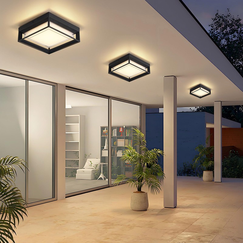 CHENS01 Square Flush Mount Outdoor LED Ceiling Light Fixture, 120V