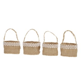 Homoyoyo 4pcs Vintage Burlap Flower Girl Baskets for Weddings - Rustic Hessian Confetti Holder Buckets - for Wedding Ceremony Christmas Parties and Showers