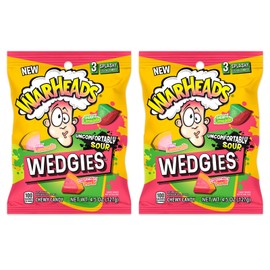 WARHEADS Wedgies - Sour Chewy Candy - Pink Lemonade, Cherry Limeade & Watermelon Punch Flavors - 4.5 oz. Bags - 2 Pack