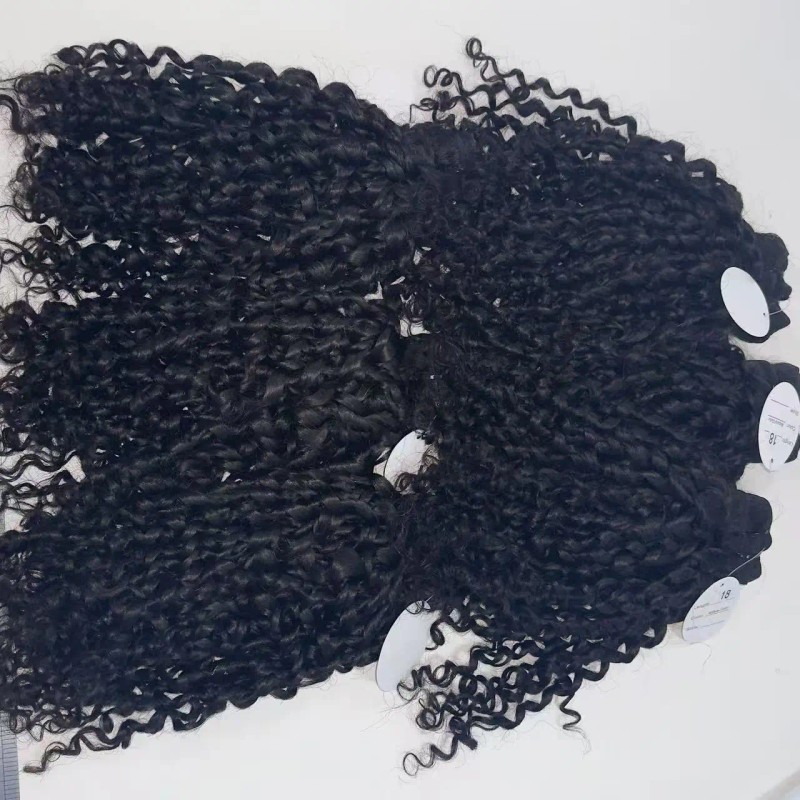 Pixie Curly Human Hair Bundle With Closure Natural Black Color